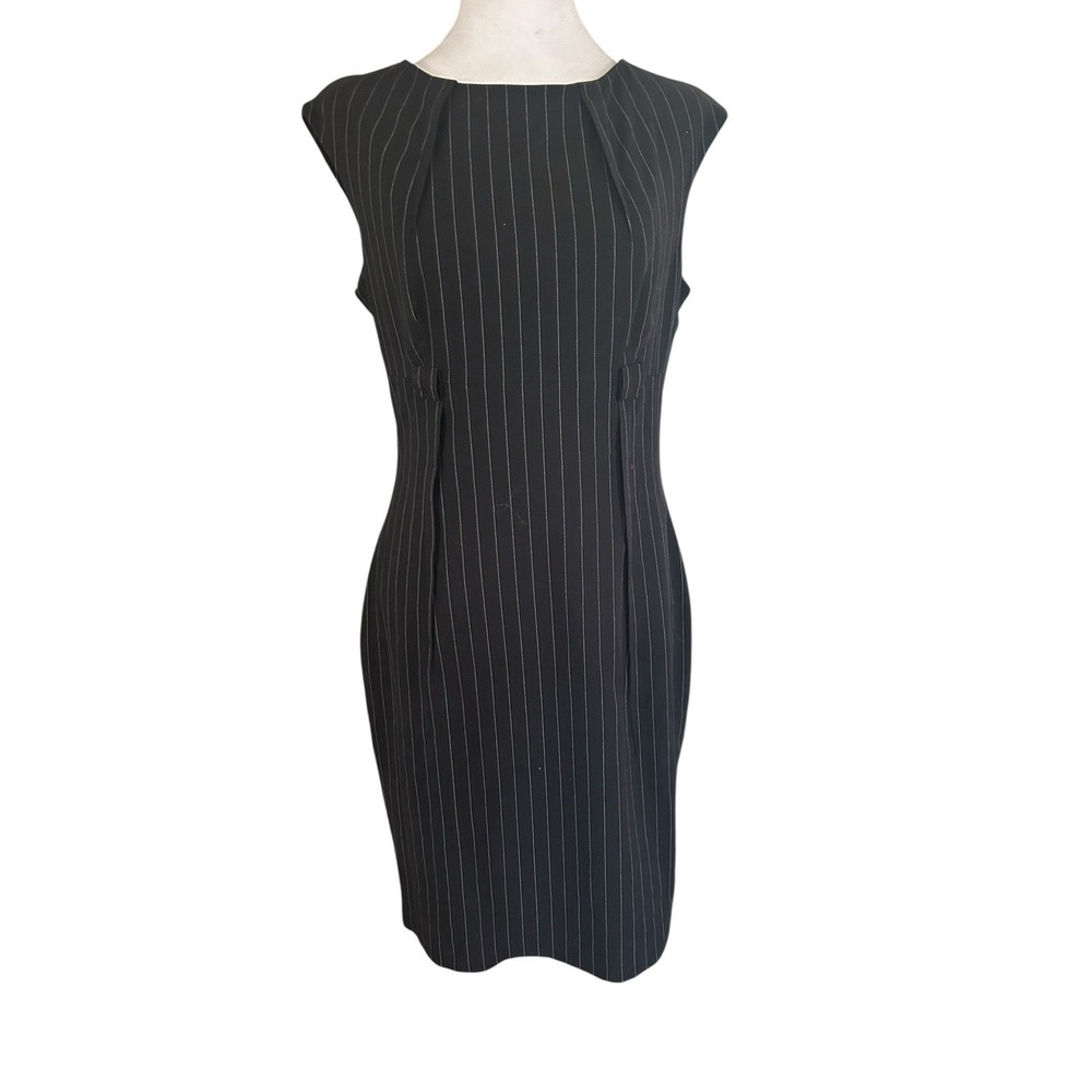Calvin Klein Black Pinstipe Sheath Dress. Sleeveless Missing belt SZ 6